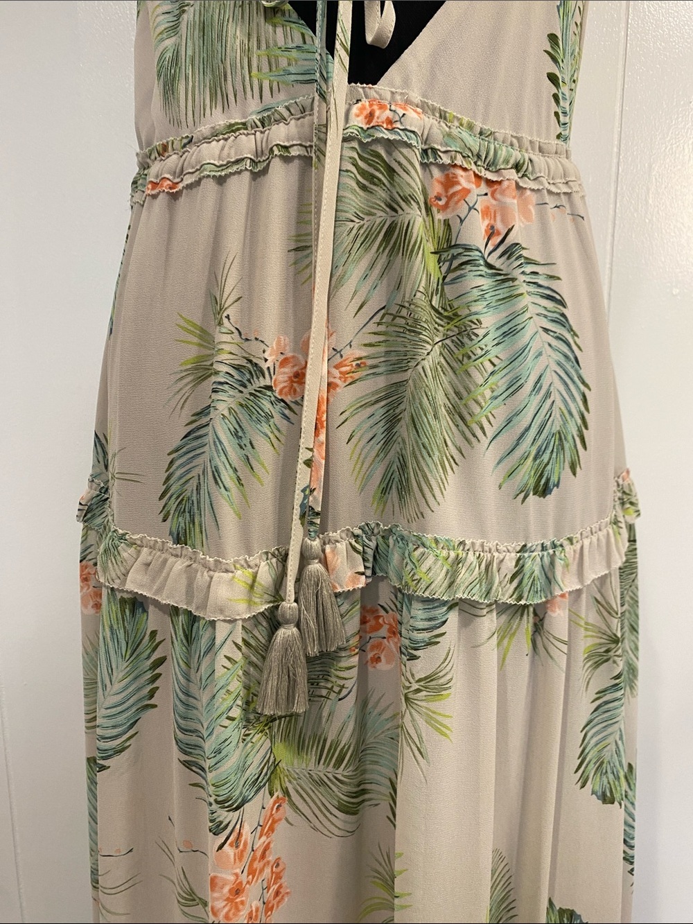 Floral Tiered Maxi Dress Romantic Resort Boho Tropical Flowy Island Chic Medium - Picture 10 of 14